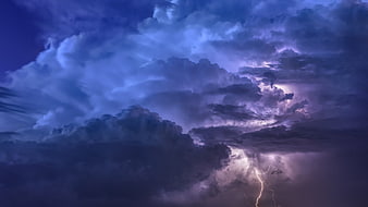 Dramatic Lightning Storm in Purple Night Sky
