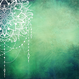 Green Mandala Background with White Ornamental Pattern