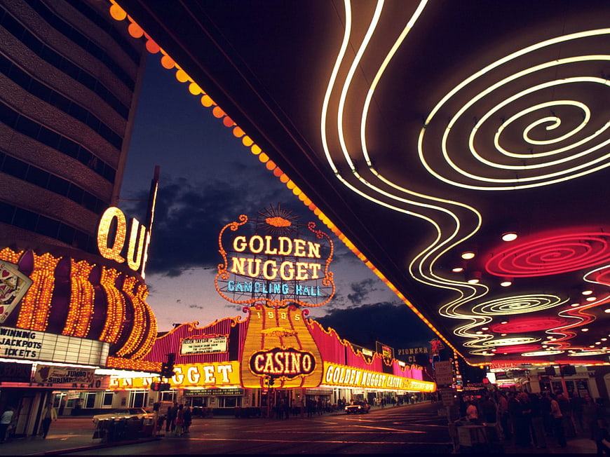 Golden Nugget Casino Las Vegas Neon Lights at Dusk