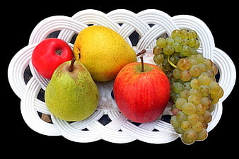 Fresh Fruit Basket with Apples, Pears, and Grapes