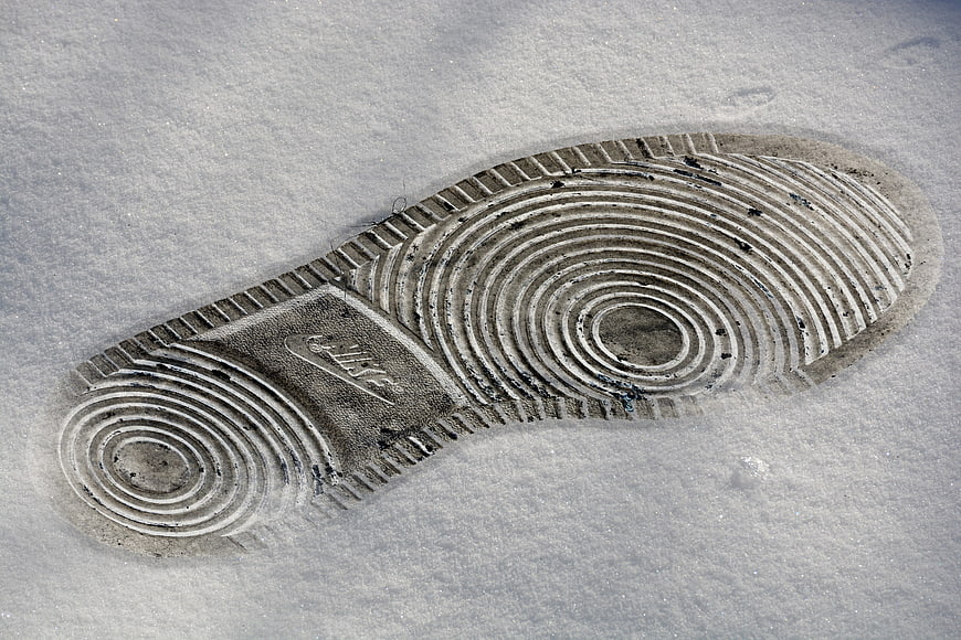 Nike shoe sole footprint in snow