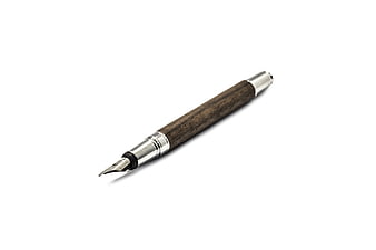 Wooden Fountain Pen With Silver Nib On White Background