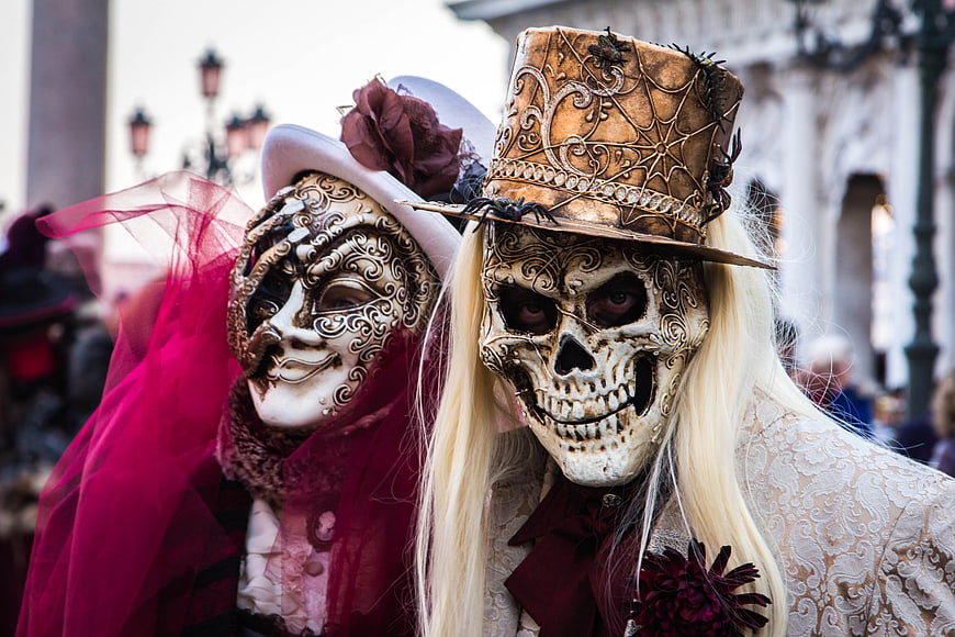 Gothic Venetian Carnival Masks and Costumes at Carnevale in Venice