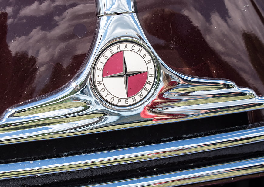 Close-up of vintage Eisenacher Motorenwerk car emblem