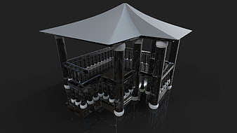 3D Render of Black and White Gazebo Architecture Model
