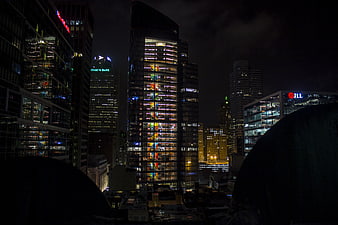 Night City Skyline with Illuminated Office Buildings