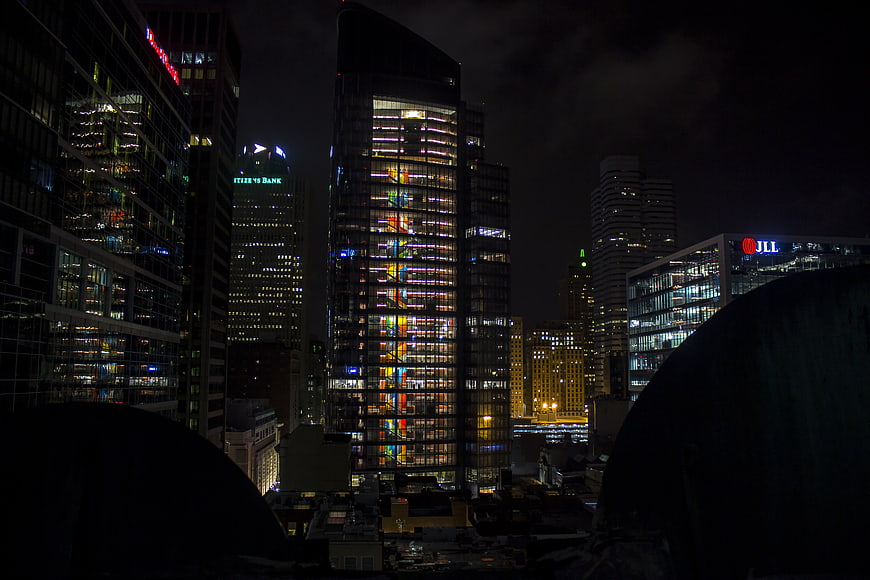Night City Skyline with Illuminated Office Buildings