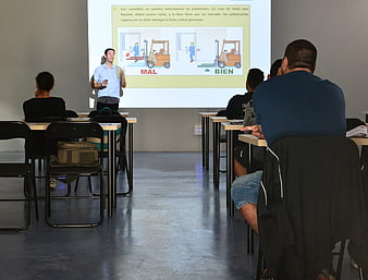 Safety training presentation on forklift operation in classroom