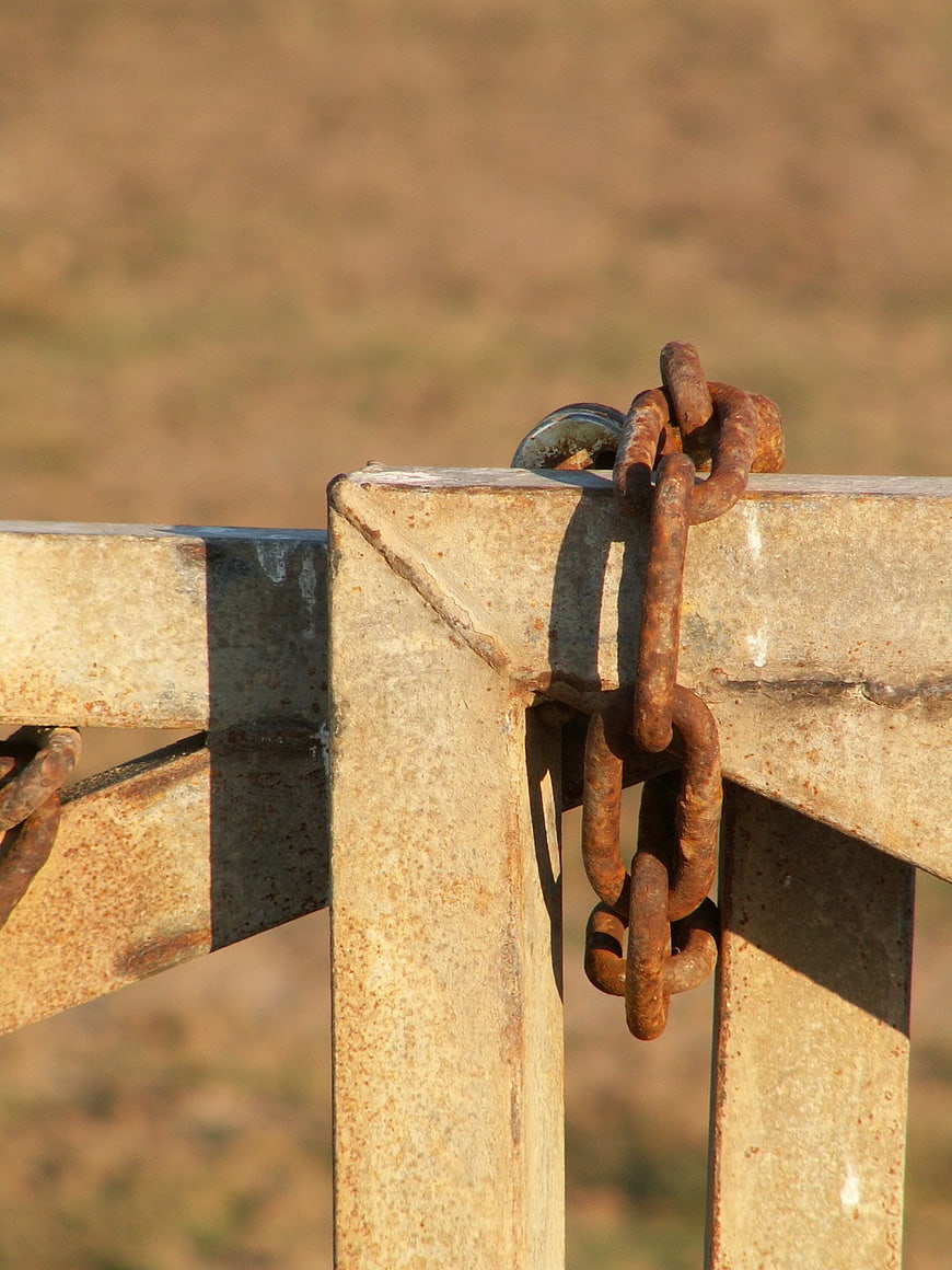 Rusty Chain Locking Weathered Metal Gate