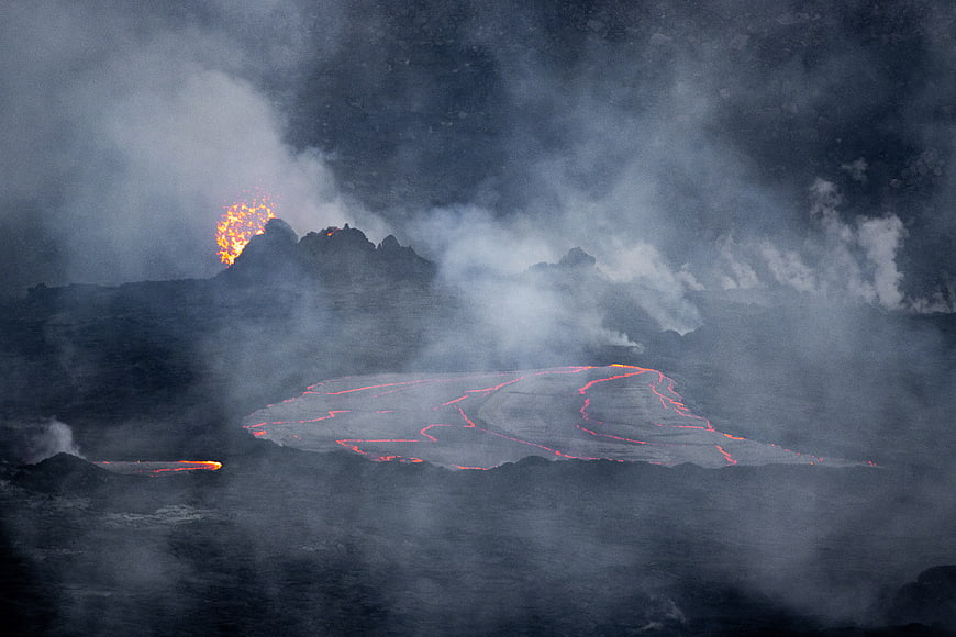 Dramatic Volcanic Eruption with Glowing Lava Flows and Smoke