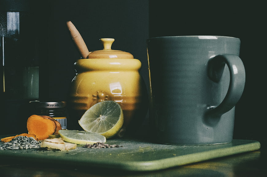 Natural Immunity Tea Ingredients with Mug and Honey