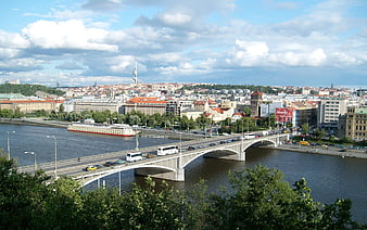 Panoramic View of Prague Bridge and Vltava River