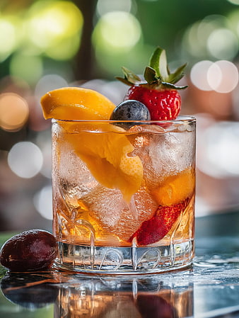 Refreshing Fruit Cocktail with Ice and Fresh Berries