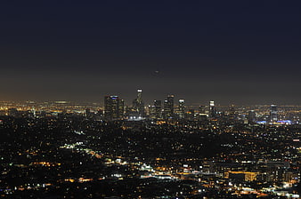 Los Angeles Night Skyline Panorama With City Lights