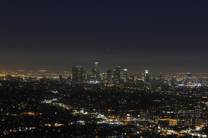 Los Angeles Night Skyline Panorama With City Lights