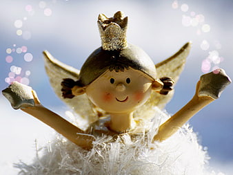 Cute Golden Christmas Angel Figurine Holding Stars