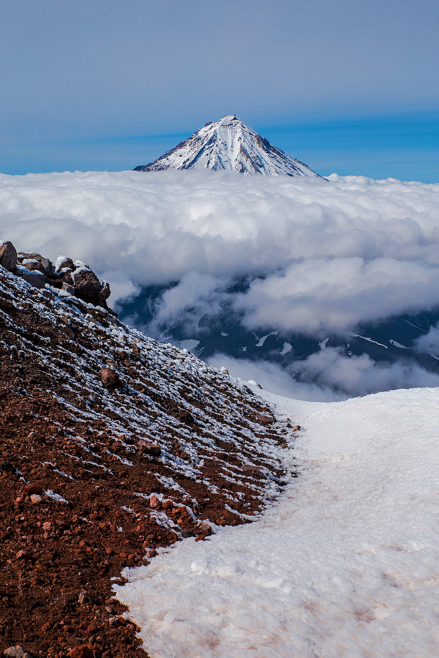 Koryaksky Volcano Rising Above Sea of Clouds