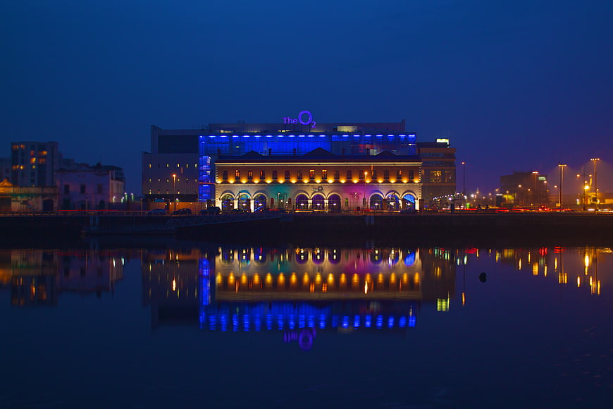 The O2 Dublin Arena Night Reflection on River Liffey