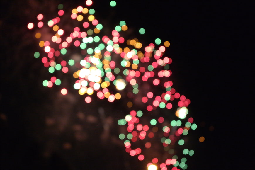 Abstract Bokeh Fireworks Lights on Black Background