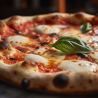 Close-up of Neapolitan Pizza with Fresh Basil