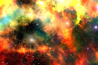 Vibrant colorful nebula galaxy space background with stars
