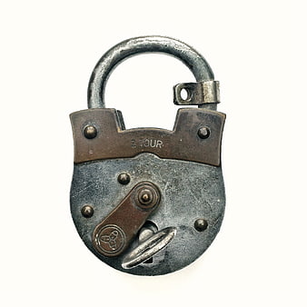 Vintage Antique Metal Padlock On White Background