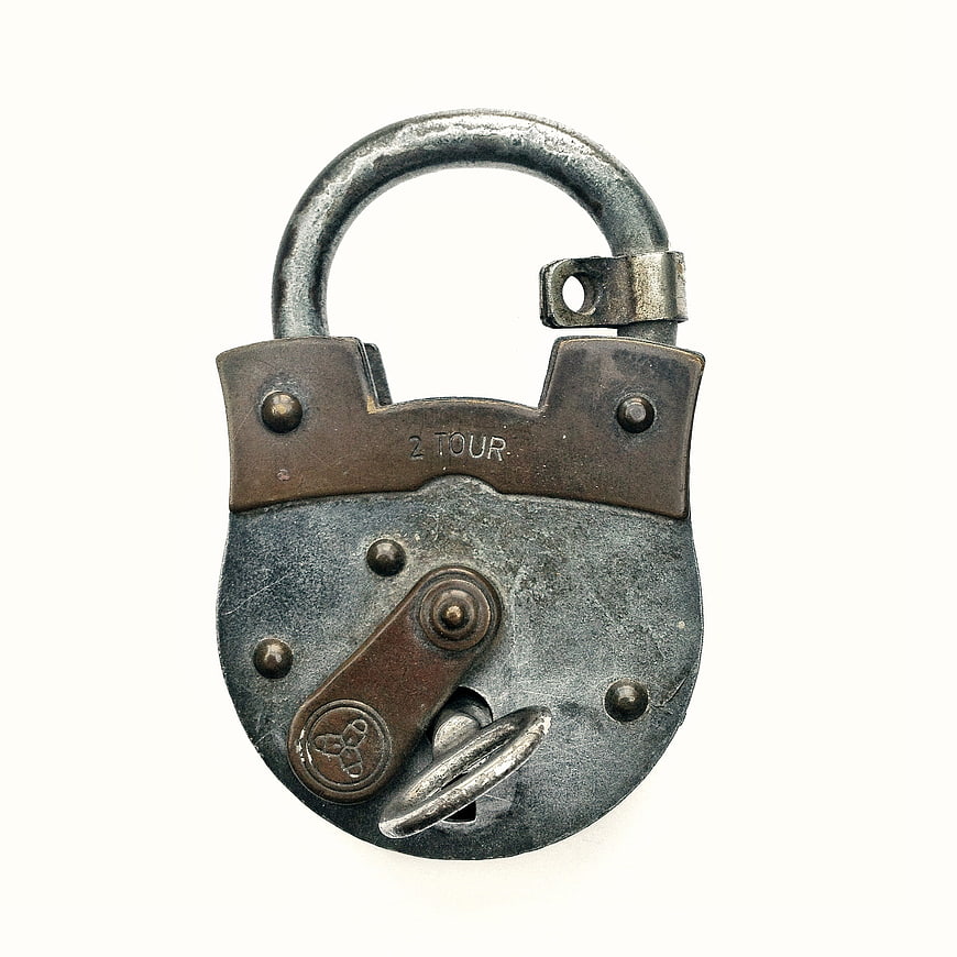 Vintage Antique Metal Padlock On White Background