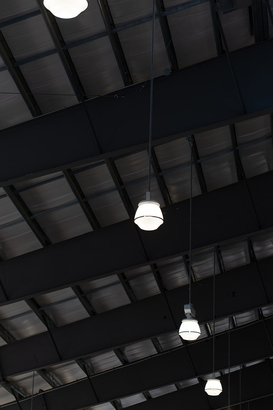 Industrial Ceiling with Hanging Pendant Lights