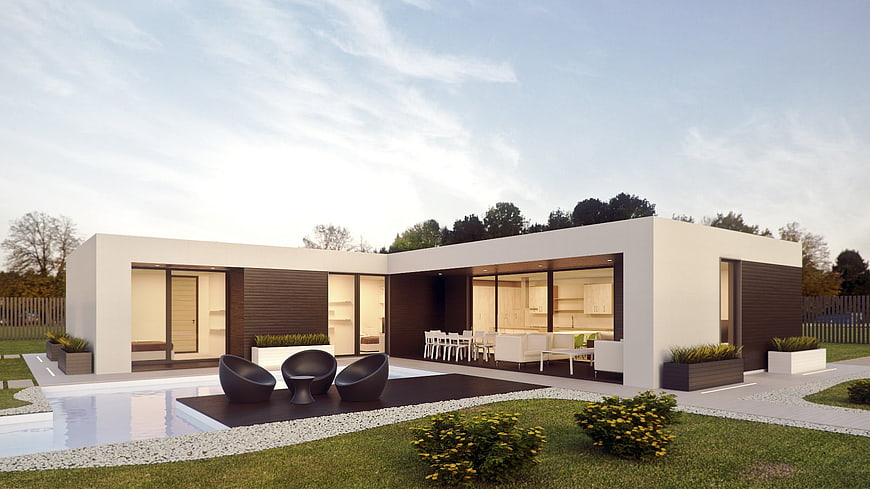 Modern Modular House with Pool and Outdoor Living Area
