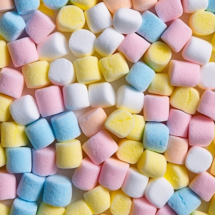 Colorful Mini Marshmallows Pastel Background