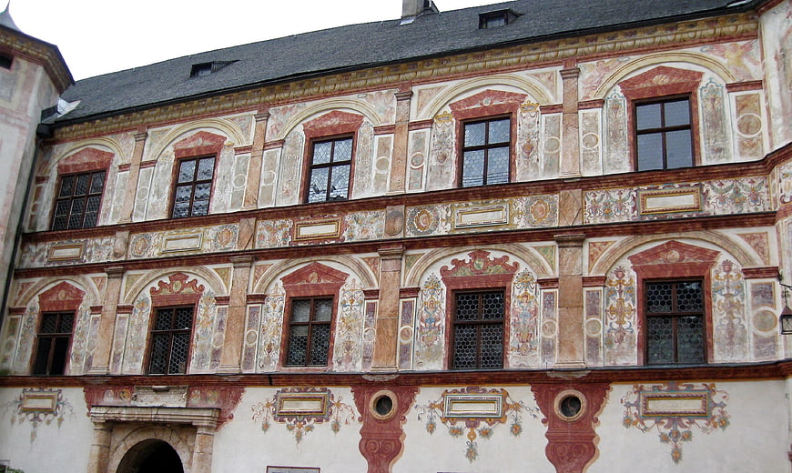 Ornate Renaissance Sgraffito Facade of Trazberg Castle Courtyard
