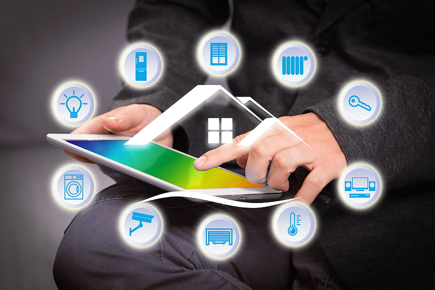 Smart Home Technology Concept With Tablet And IoT Device Icons