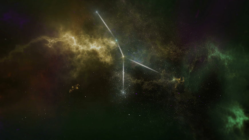 Abstract cosmic nebula with bright star trails and colorful space dust