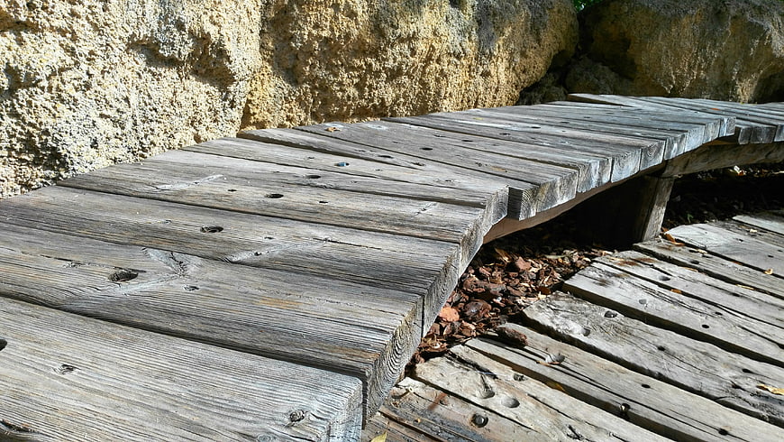 Weathered Wooden Planks on Outdoor Park Bench