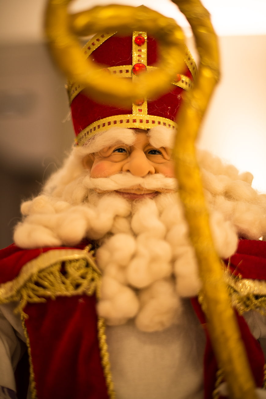 Close-up of Dutch Sinterklaas with Golden Staff