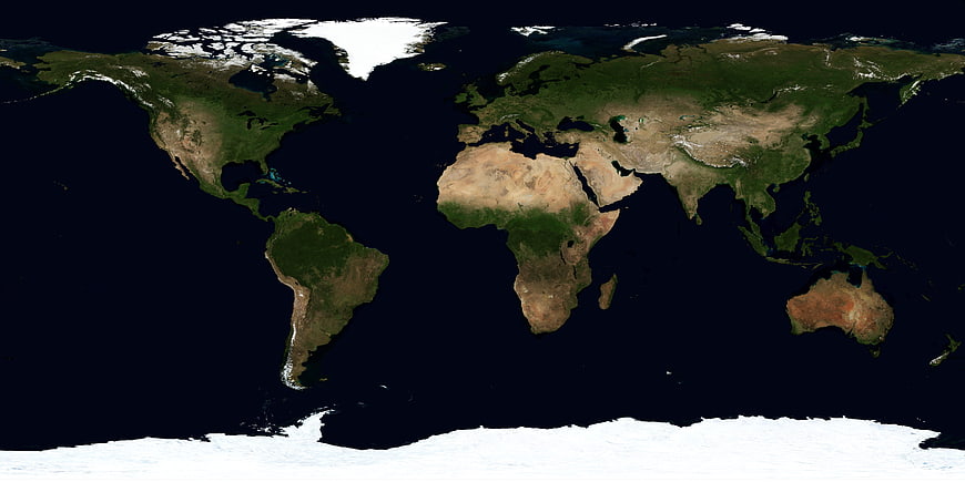 Satellite World Map Showing Continents and Oceans