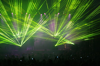 Vibrant Green Laser Light Show at a Live Concert