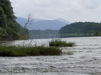 Periyar River flowing through Kerala landscape with mountains