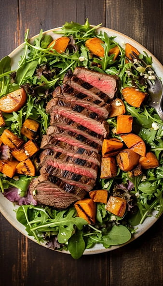 Grilled Steak Salad with Sweet Potatoes and Arugula