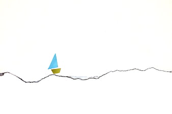 Minimalist paper sailboat on cracked white wall