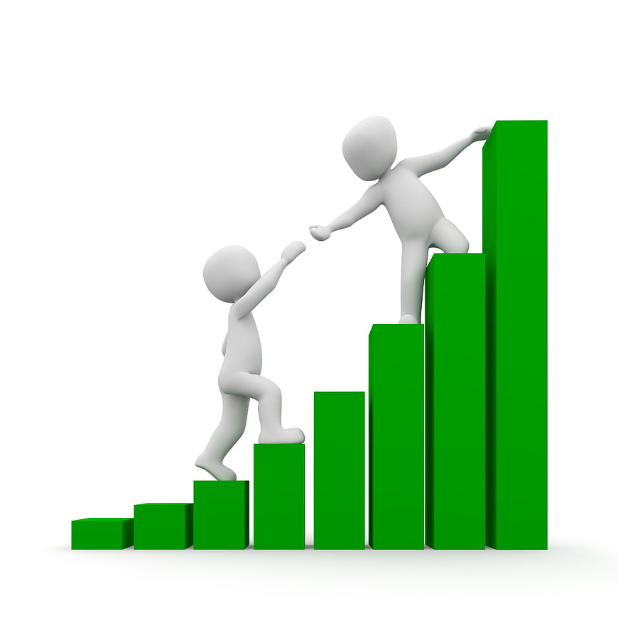 3D Business Growth Concept with Helping Hands on Green Chart