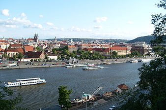 Panoramic View of Prague Cityscape and Vltava River