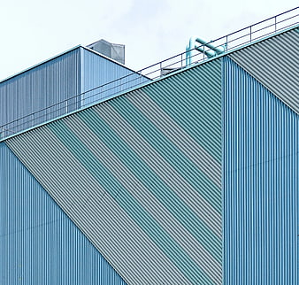 Modern Blue Corrugated Metal Building Facade