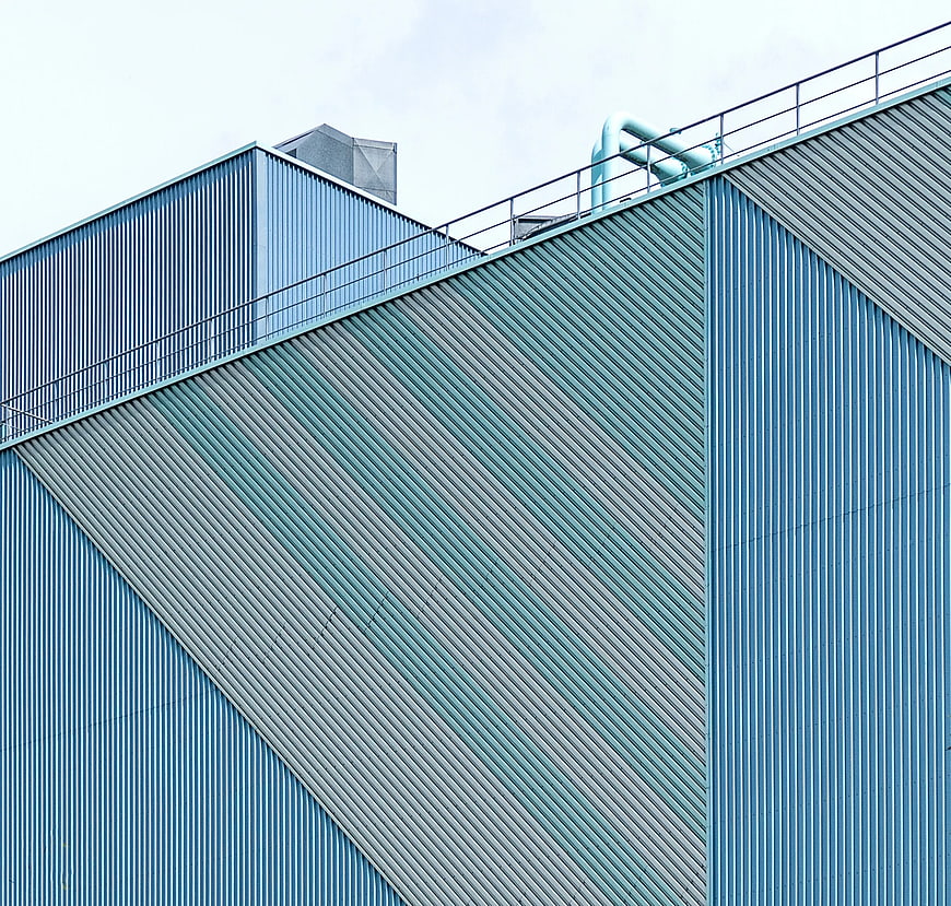 Modern Blue Corrugated Metal Building Facade