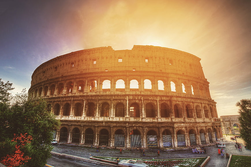 Colosseum in Rome at Sunset with Golden Light