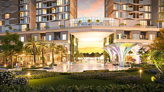 Modern Residential Complex Architectural Visualization at Sunset