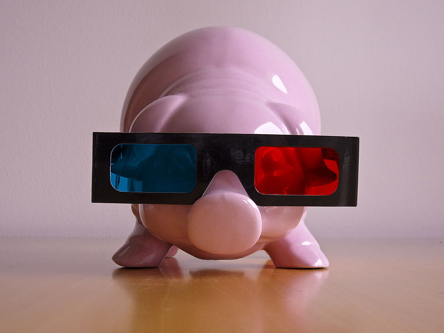 Pink Piggy Bank Wearing 3D Glasses