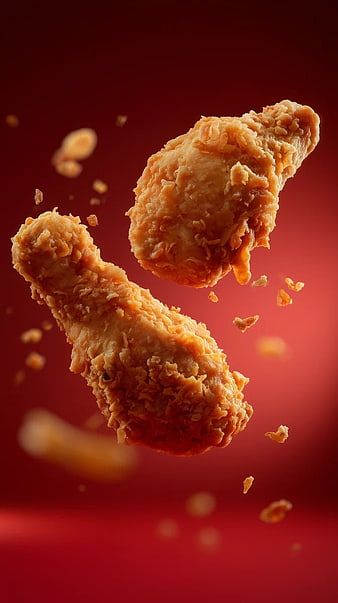Crispy Fried Chicken Drumsticks Floating in Air