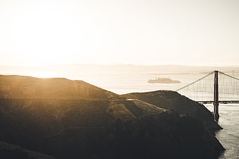 Golden Gate Bridge and Alcatraz at Sunset