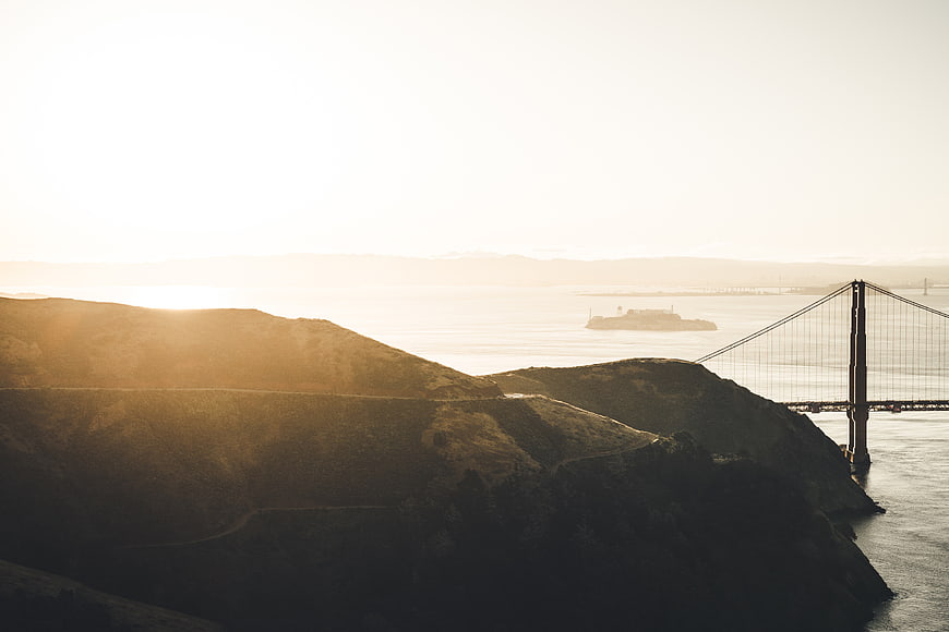 Golden Gate Bridge and Alcatraz at Sunset